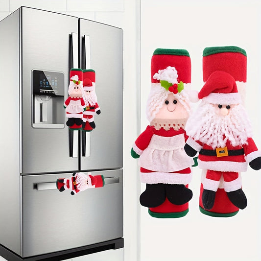 Christmas Refrigerator Door Handle, Cover Santa Snowman Kitchen Appliance Handle Covers Decorations For Fridge Microwave Oven Dishwasher Christmas Handle Protector 2pcs
