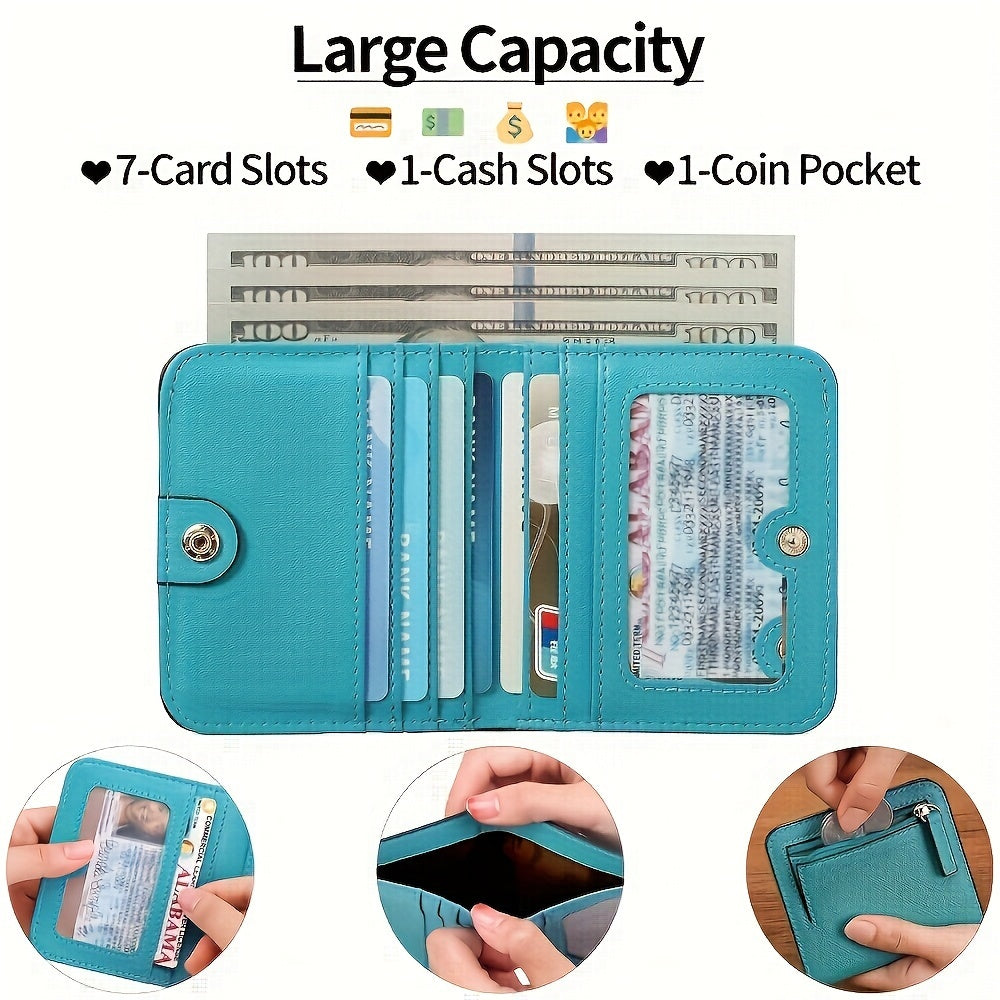 Fashions Bifold Credit Card Wallet, Multi Slots Credit Card Holder, PU Leather Coin Purse With ID Window
