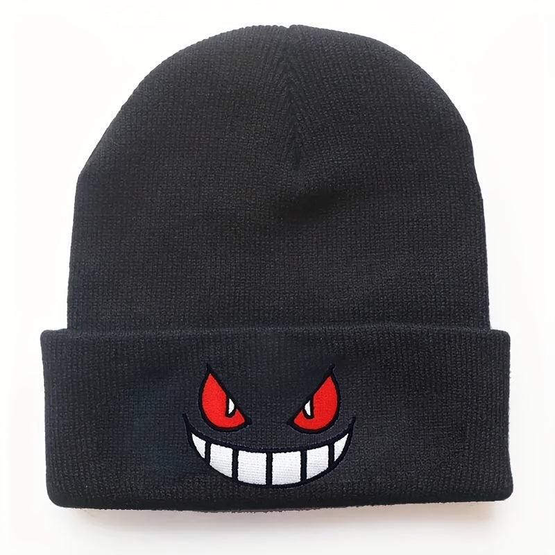 2024 New Anime Devil Embroidered Beanies | Solid Color Trendy Knit Hats for Unisex | Lightweight Elastic Skull Cap Warm Ski Hats