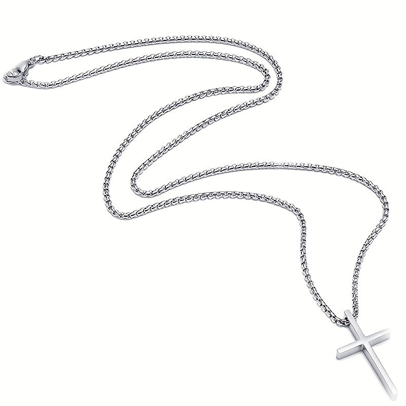 Cross Necklace Silver Titanium Steel Necklace, Personality Fashion Hip Hop Pendant Necklace For Men 1pc