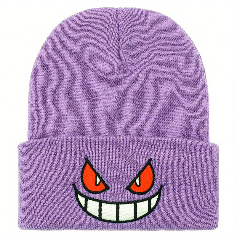 2024 New Anime Devil Embroidered Beanies | Solid Color Trendy Knit Hats for Unisex | Lightweight Elastic Skull Cap Warm Ski Hats