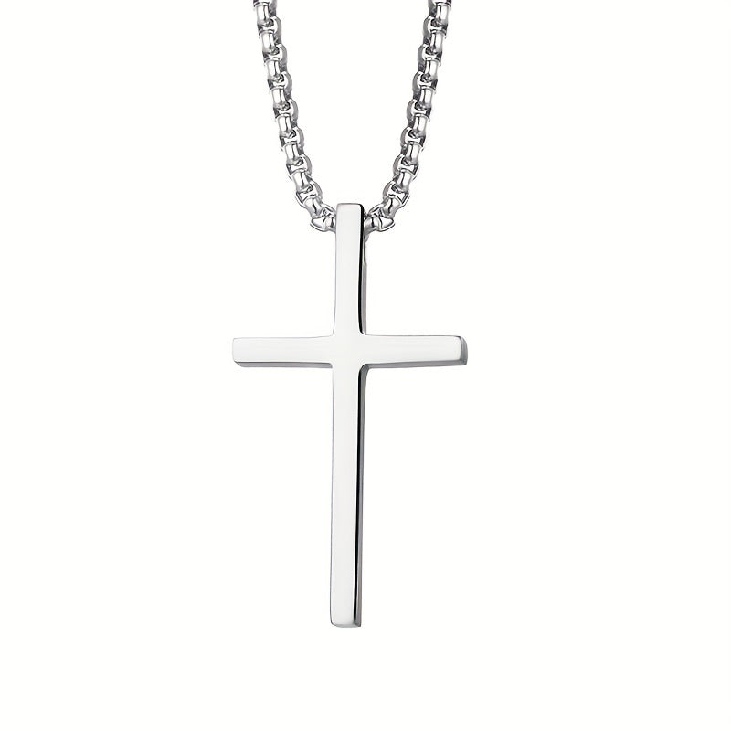 Cross Necklace Silver Titanium Steel Necklace, Personality Fashion Hip Hop Pendant Necklace For Men 1pc
