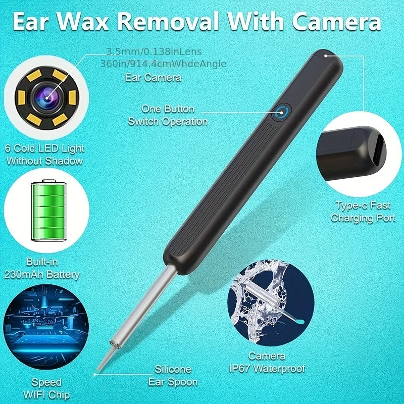 Ear Cleaner With Camera Earwax Remover With 4 Spoons And 8 Earpick Tools Earwax Remover With 1080P Rechargeable Earwax Remover For Adults