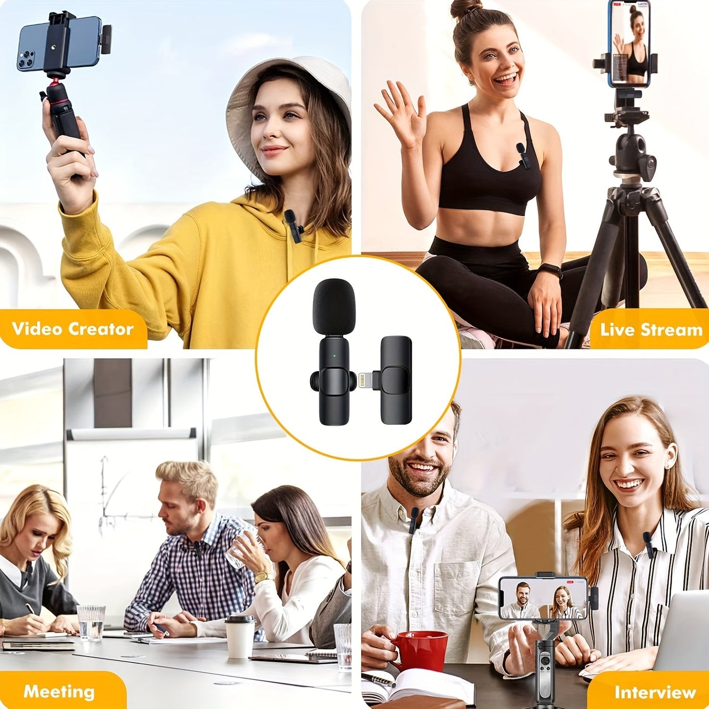 Professional Wireless Lavalier Microphone For IPhone IPad Android Phone Laptop PC Wireless Omnidirectional Condenser Recording Microphone For Interview Video Podcast Vlog