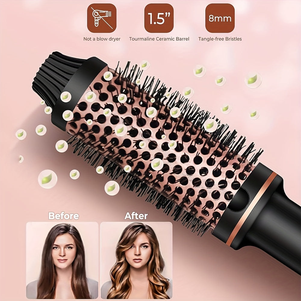 Valentine's Day present Thermal Brush 1.5 In Heated Curling Brush Ceramic Curling Comb Volumizing Brush With LCD Display 10 Temperatures Heated Round Brush Curling Iron Dual Voltage Travel Curling Iron