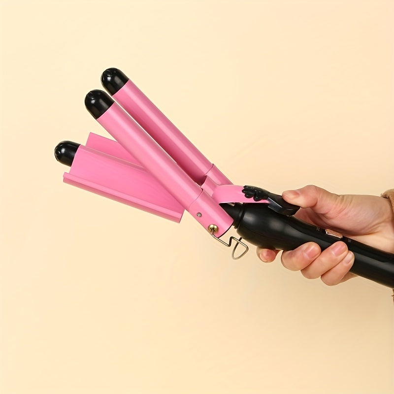 Lomotec 2024 New Korean-Style Water Ripple Hair Curler - Ceramic Tourmaline Three-Tube Curling Iron with Adjustable Two-Speed Temperature - Portable and Quick Heating for Gorgeous Curls!
