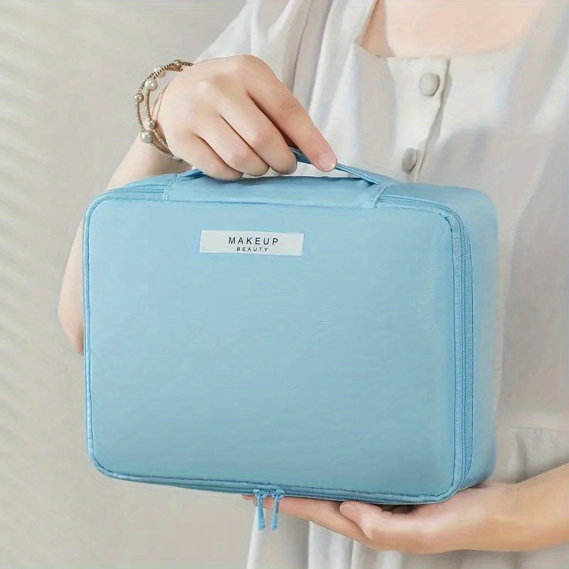 Portable Storage Bag, Zipper Travel Toiletry Wash Bag, Solid Color Makeup Organizer