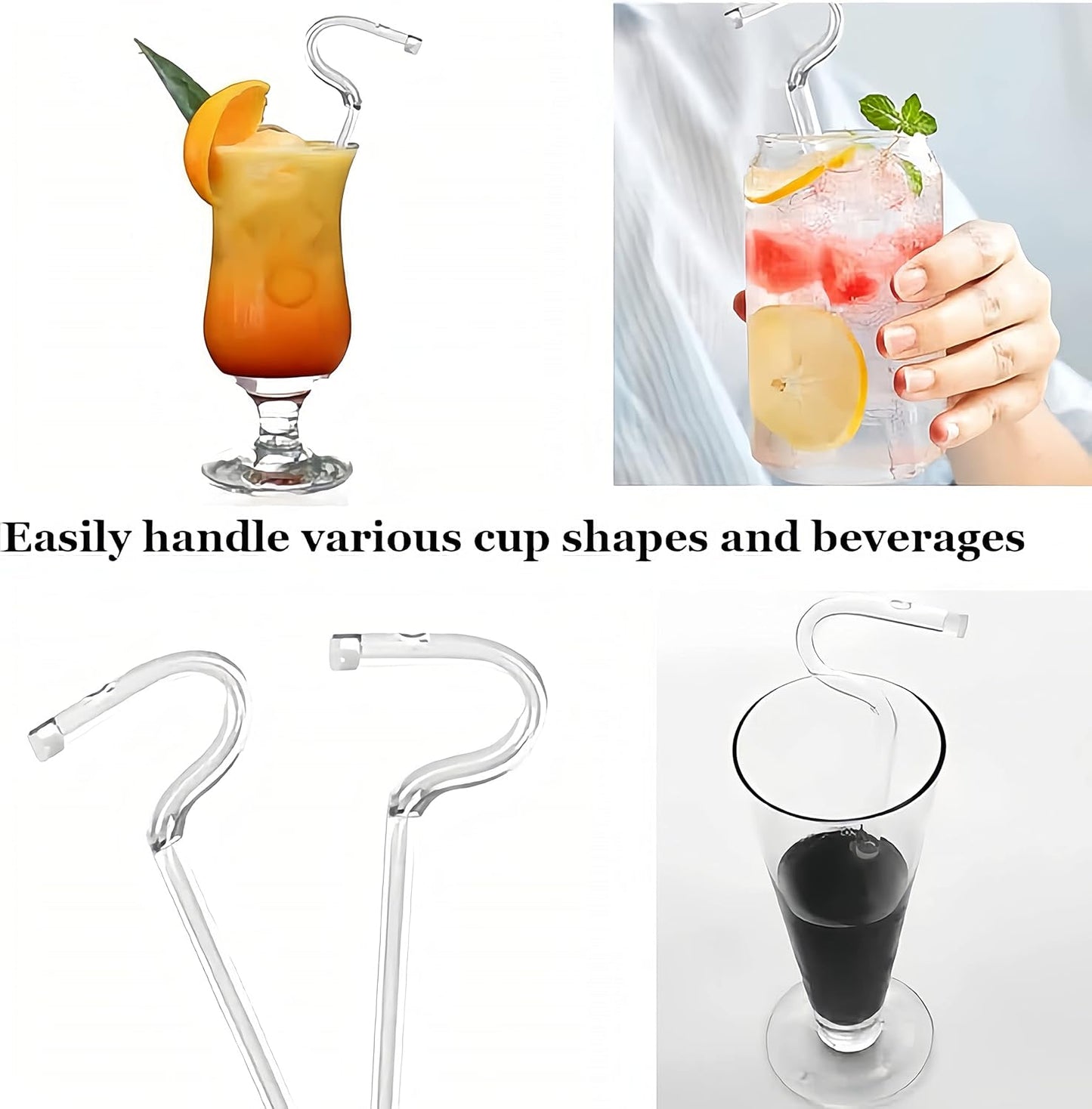 Valentine's Day Gifts, Anti Wrinkle Straw, Glass anti-wrinkle drinking straws, Clear Reusable Straws with Cleaning Brush, Eco-Friendly Alternative to Plastic, Cleaning Brush Included, 2 Pack