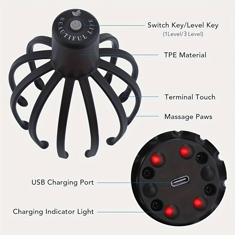 Lomotec 2024 New USB Rechargeable Electric Octopus Claw Scalp Massager - Deep Relaxation and Stress Relief