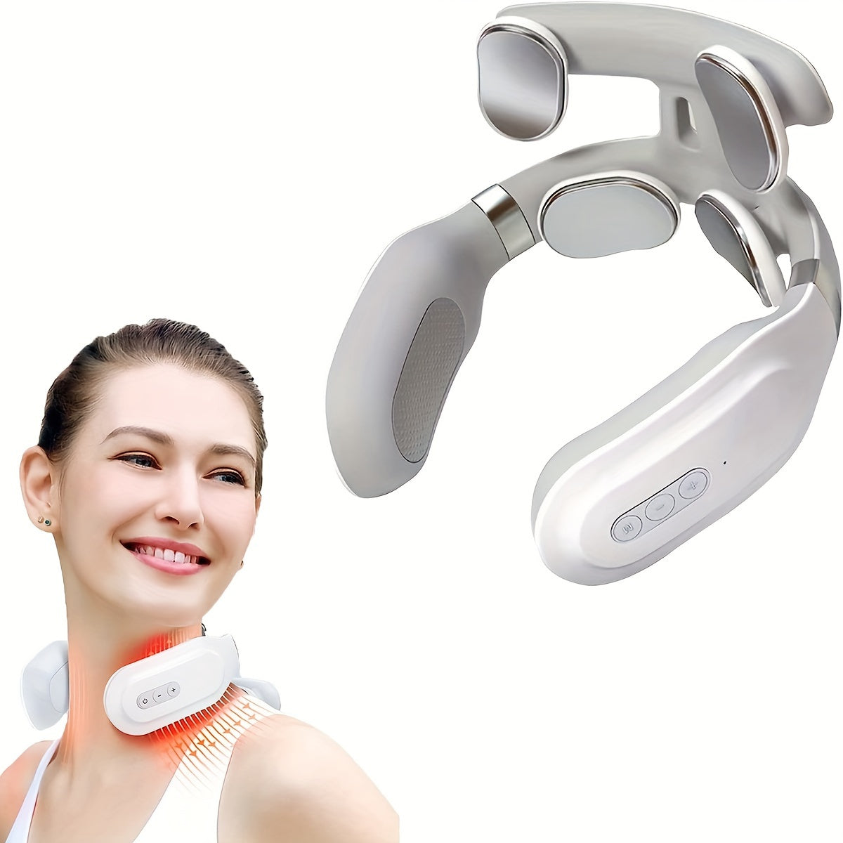 Lomotec 2024 New Hot Compress Pulse Kneading Neck Massage - Deep Tissue Pain Relief with 4 Massage Heads - Electric Neck Massager