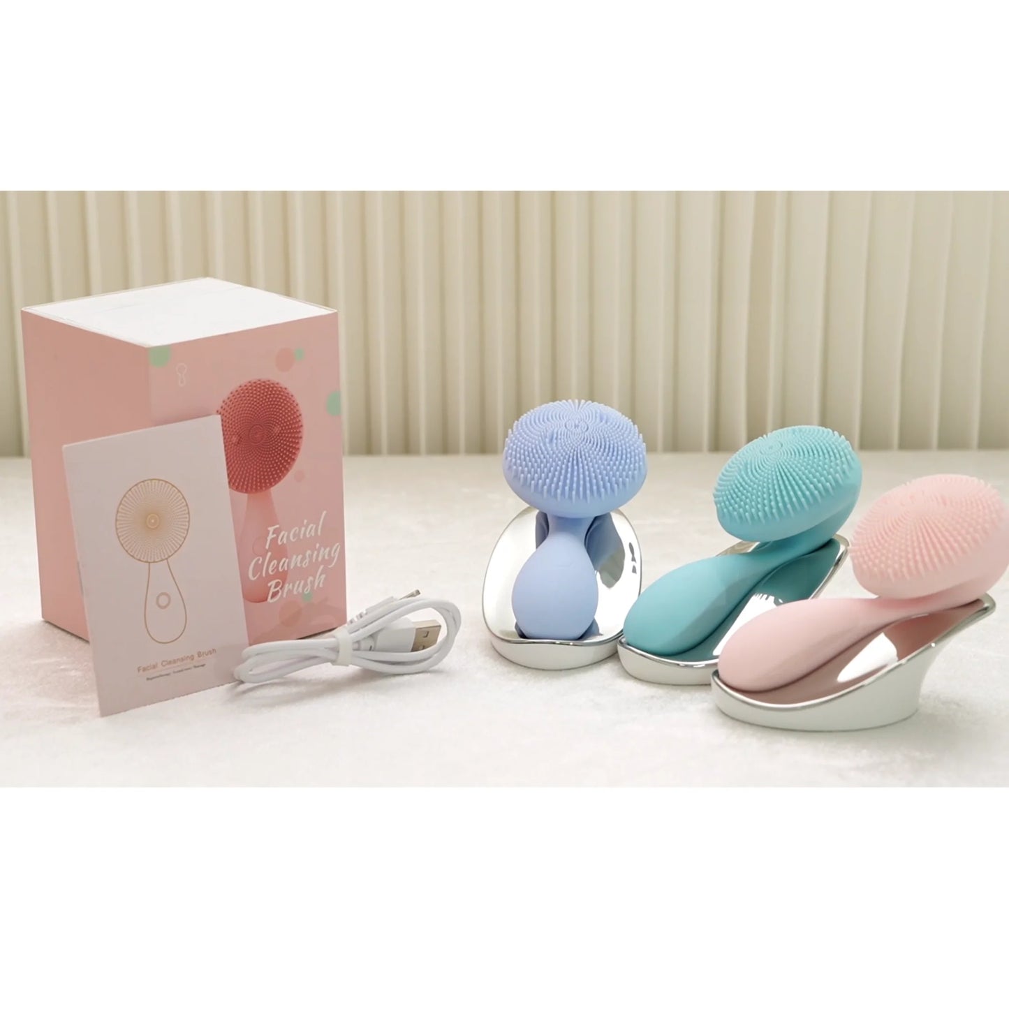USB Vibration Massage Rechargeable Lithium Battery Silicone Face Brush Facial Cleansing Sonic Skin Scrubber Face Brush Cleaner