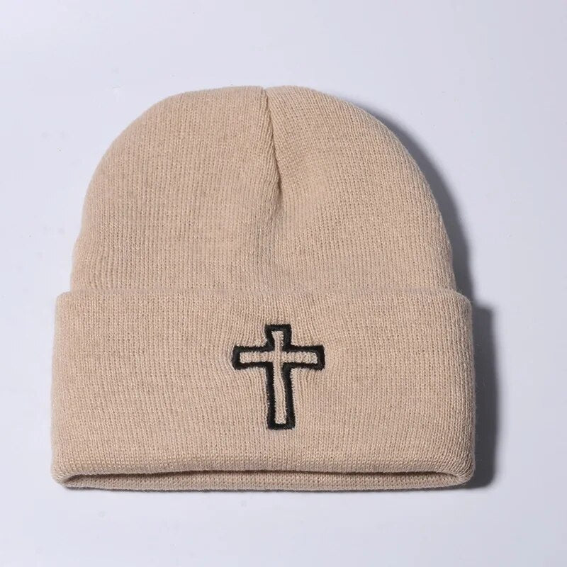 Xmas New Year Gifts New Classic Jesus Cross Bonnet Cap Femme Knitting Hat For Women Men Winter Warm Christian Religious Faith Skullies Beanies Caps