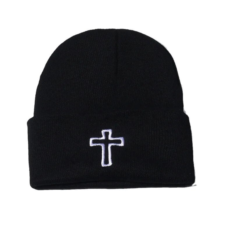 Xmas New Year Gifts New Classic Jesus Cross Bonnet Cap Femme Knitting Hat For Women Men Winter Warm Christian Religious Faith Skullies Beanies Caps