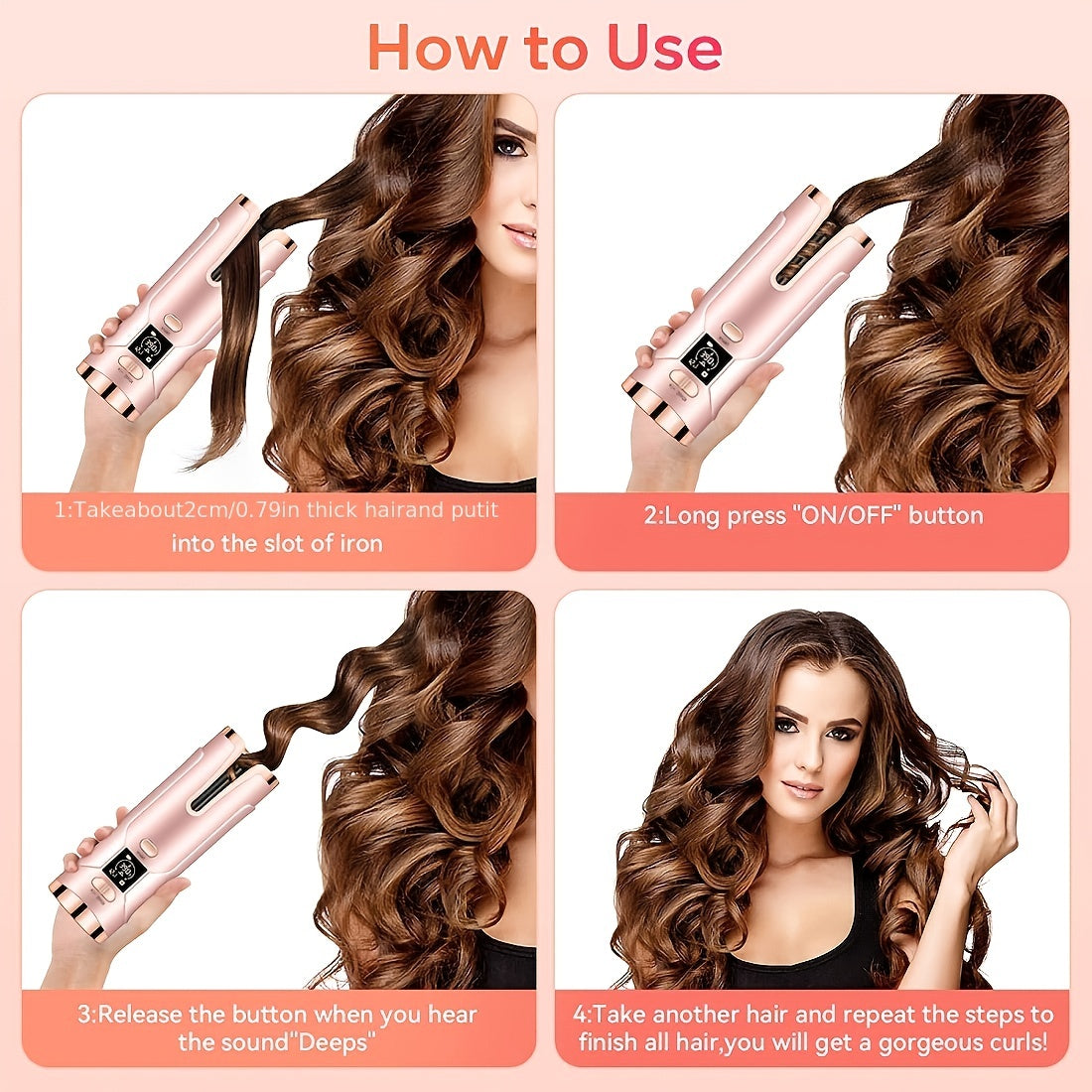 Lomotec 2024 New Wireless Automatic Hair Curler - Salon-Quality Styling at Home with Ceramic Heating and LCD Screen