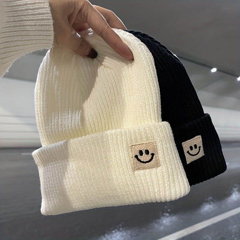 Smile Face Beanie for Women Men Smile Winter Beanie Hat Acrylic Knit Embroidery Skull Cap Embroidered Hat