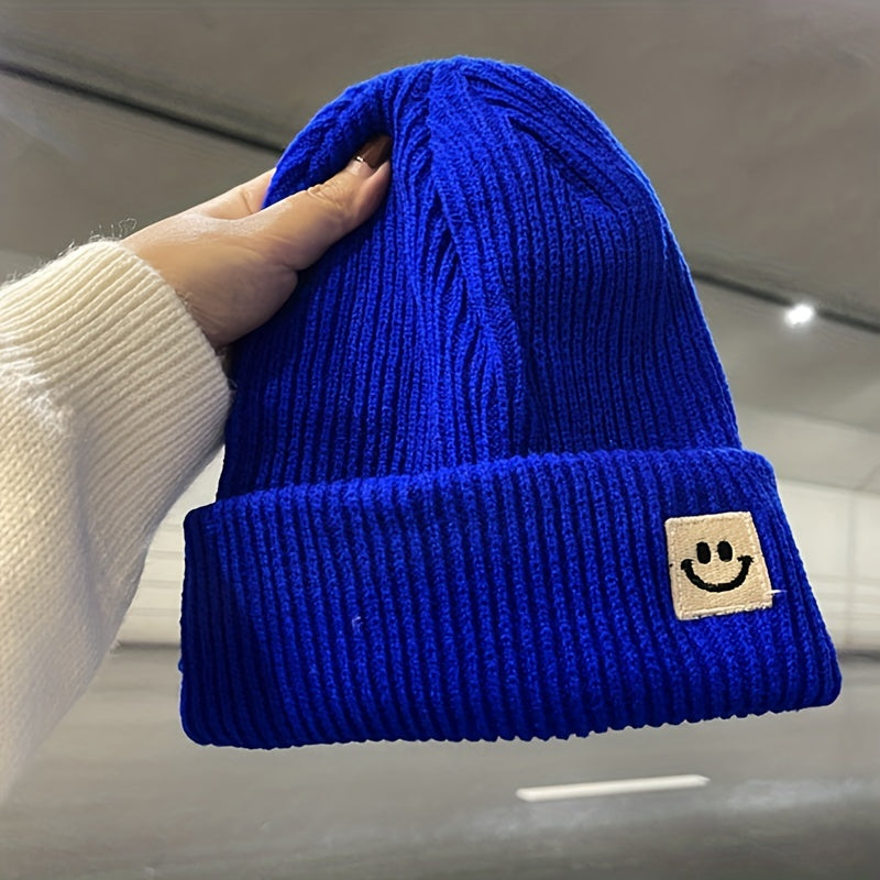 Smile Face Beanie for Women Men Smile Winter Beanie Hat Acrylic Knit Embroidery Skull Cap Embroidered Hat