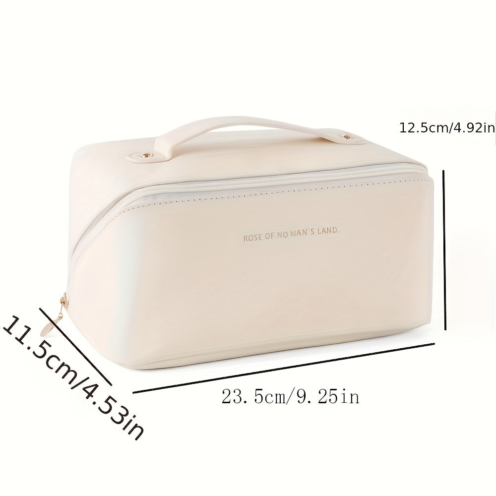 Waterproof Travel Cosmetic Bag With Dividers And Handle - Large Capacity Makeup Toiletry Bag For Women - Multifunctional Storage Bag With PU Leather Material Xmas New Year Gifts Travel Size Toiletries