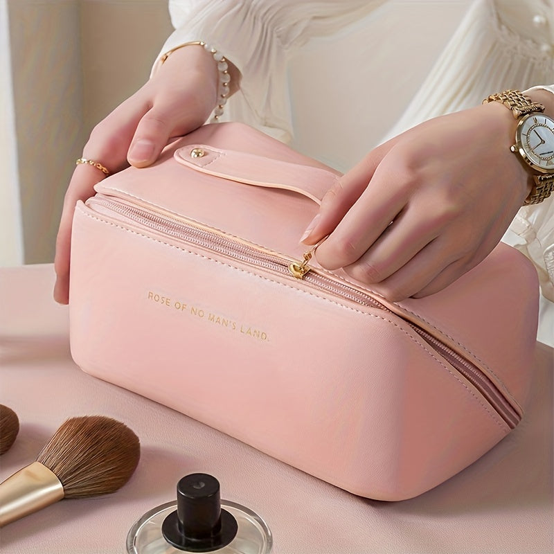 Waterproof Travel Cosmetic Bag With Dividers And Handle - Large Capacity Makeup Toiletry Bag For Women - Multifunctional Storage Bag With PU Leather Material Xmas New Year Gifts Travel Size Toiletries