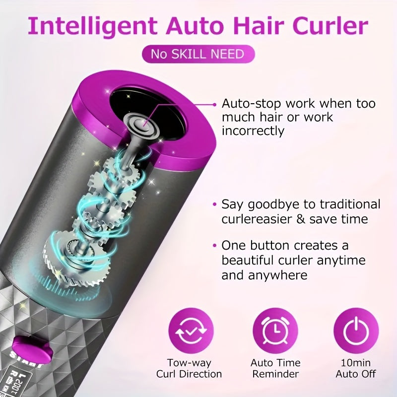 Lomotec 2024 New Cordless Automatic Hair Curler - Ceramic Rotating Barrel, 6 Temperature and Timer Settings