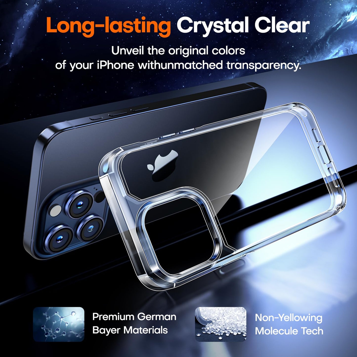 5 in 1 for iPhone 15 Pro Max Case Crystal Clear, [Not-Yellowing & 15FT Mil-Drop Defense] with 2X Screen Protectors + 2X Camera Lens Protectors, Slim Shockproof for iPhone 15 ProMax Case